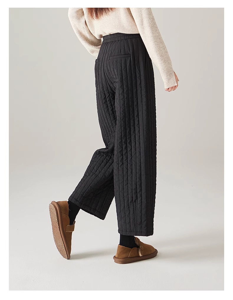 2024 Winter New Fashion Loose Slimming Commute Warm Padded Casual Wide-Leg Pants Women