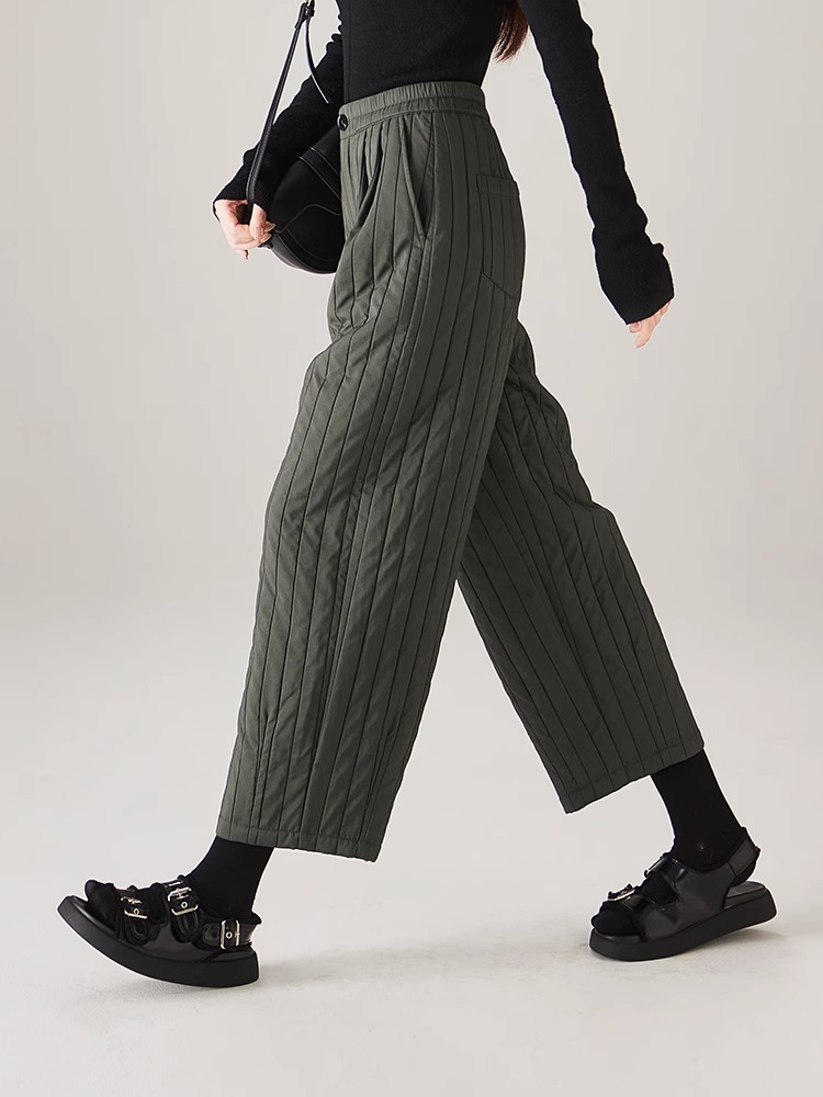 2024 Winter New Fashion Loose Slimming Commute Warm Padded Casual Wide-Leg Pants Women - Image 2