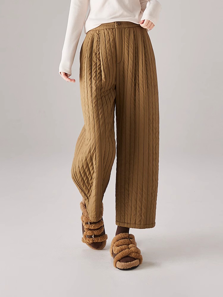 2024 Winter New Fashion Loose Slimming Commute Warm Padded Casual Wide-Leg Pants Women - Image 3