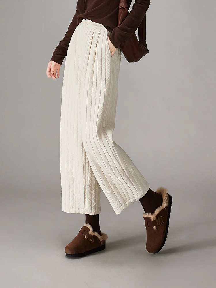2024 Winter New Fashion Loose Slimming Commute Warm Padded Casual Wide-Leg Pants Women - Image 4