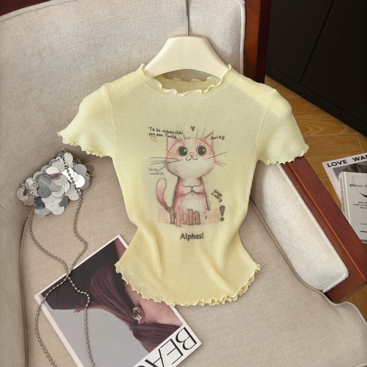 Cute Cat Knit Short Sleeve Top for Women Summer 2026