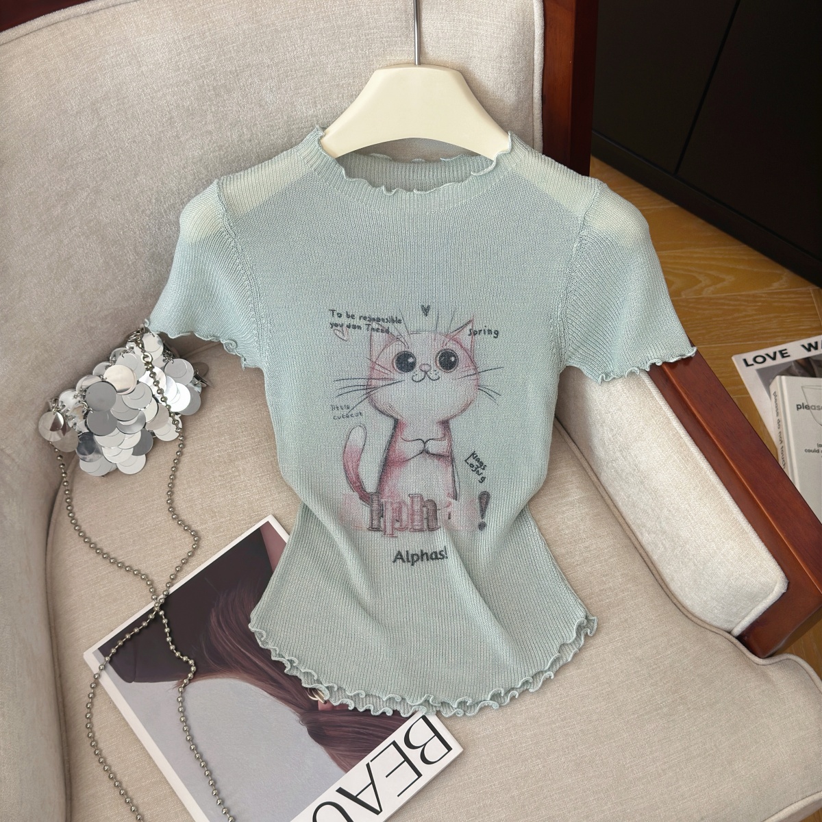 Cute Cat Knit Short Sleeve Top for Women Summer 2026 - Image 2