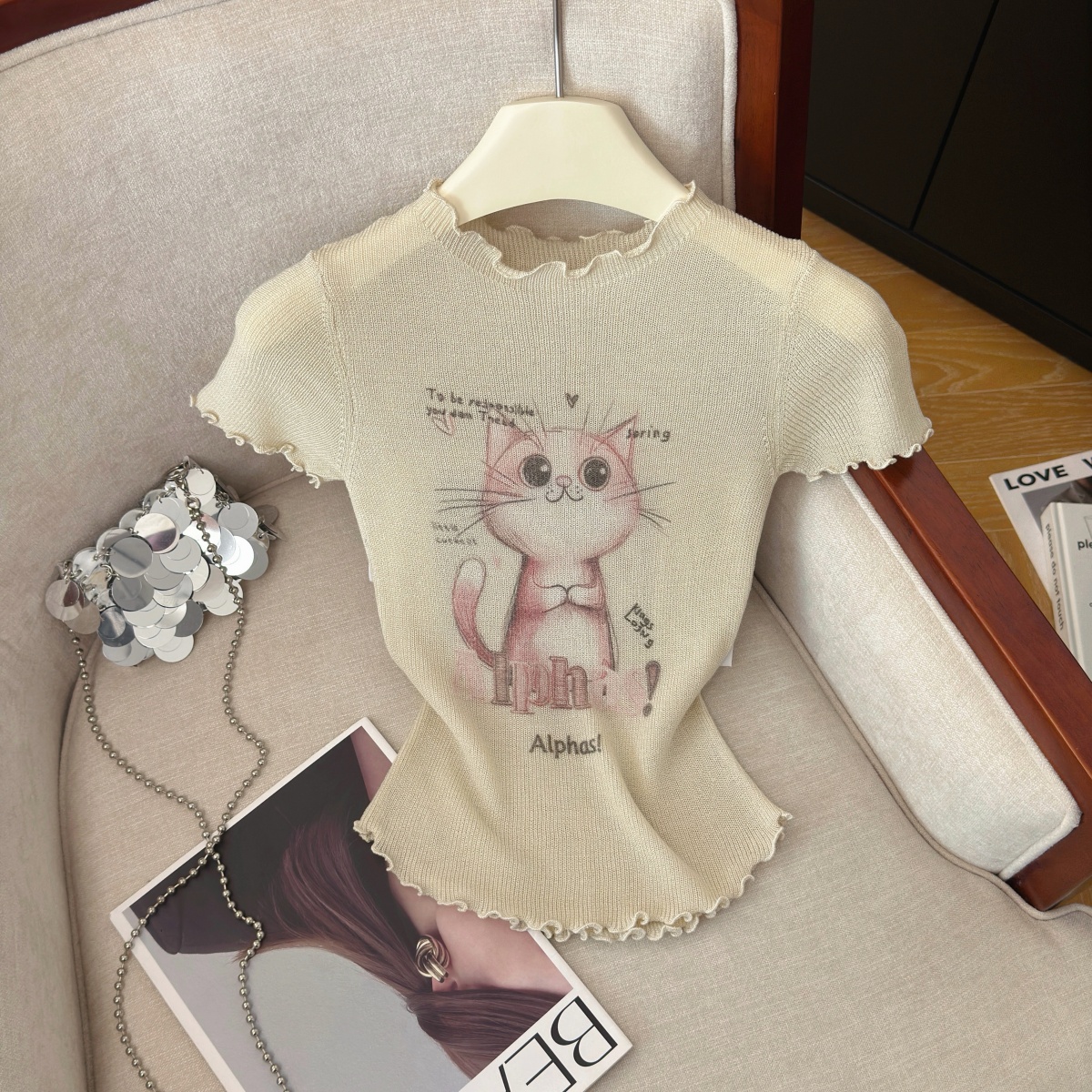 Cute Cat Knit Short Sleeve Top for Women Summer 2026 - Image 3