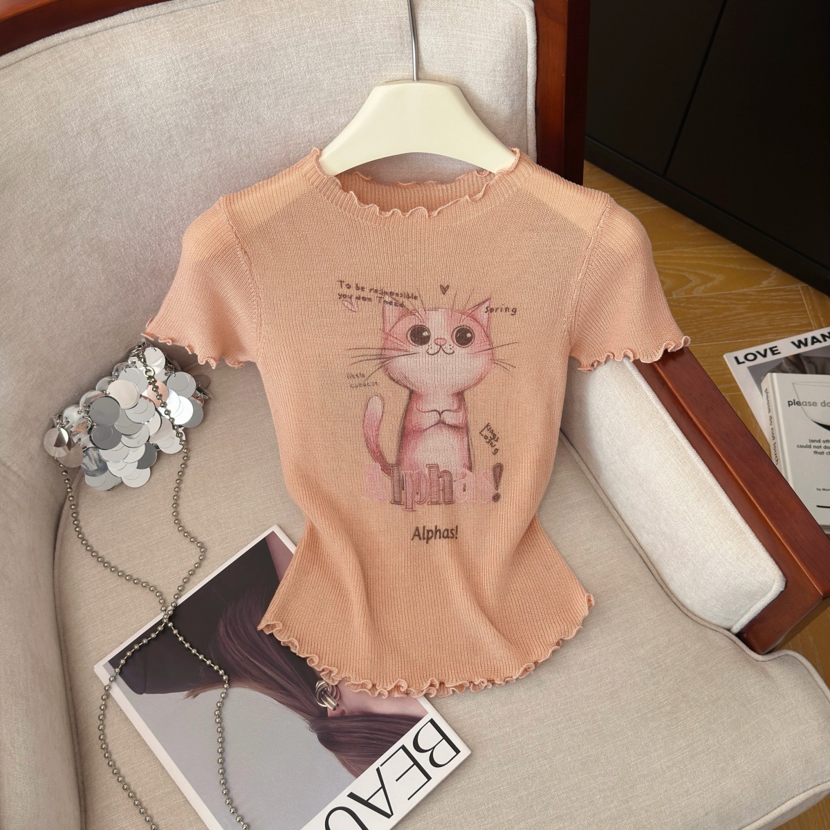 Cute Cat Knit Short Sleeve Top for Women Summer 2026 - Image 4
