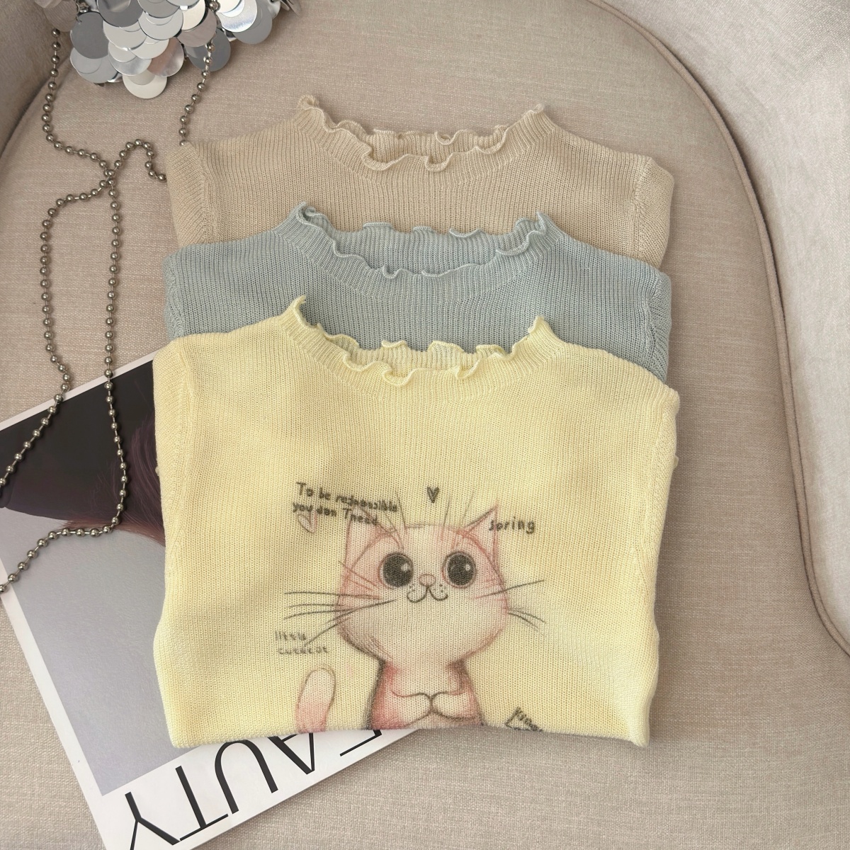 Cute Cat Knit Short Sleeve Top for Women Summer 2026 - Image 5