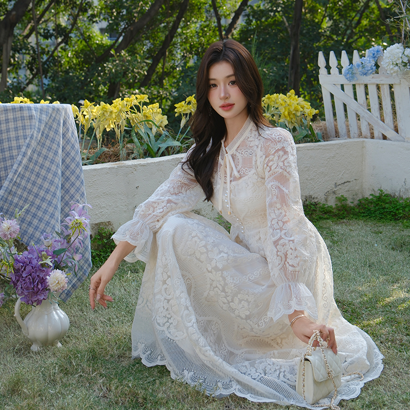 Elegant Embroidered Long Sleeve A-Line Midi Dress - Image 4