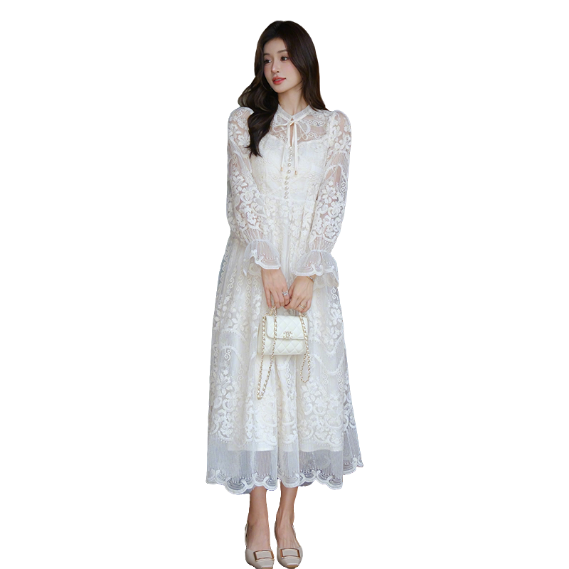 Elegant Embroidered Long Sleeve A-Line Midi Dress - Image 5