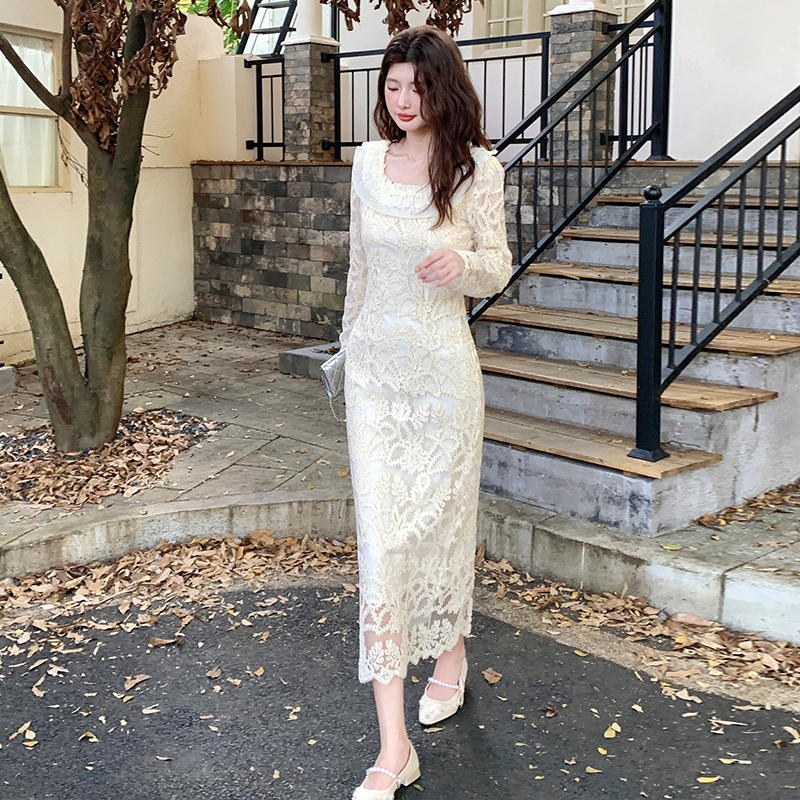 Elegant Ruffle Hem Long Sleeve Bodycon Midi Dress - Image 2