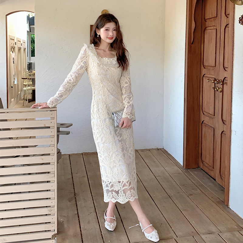 Elegant Ruffle Hem Long Sleeve Bodycon Midi Dress - Image 3