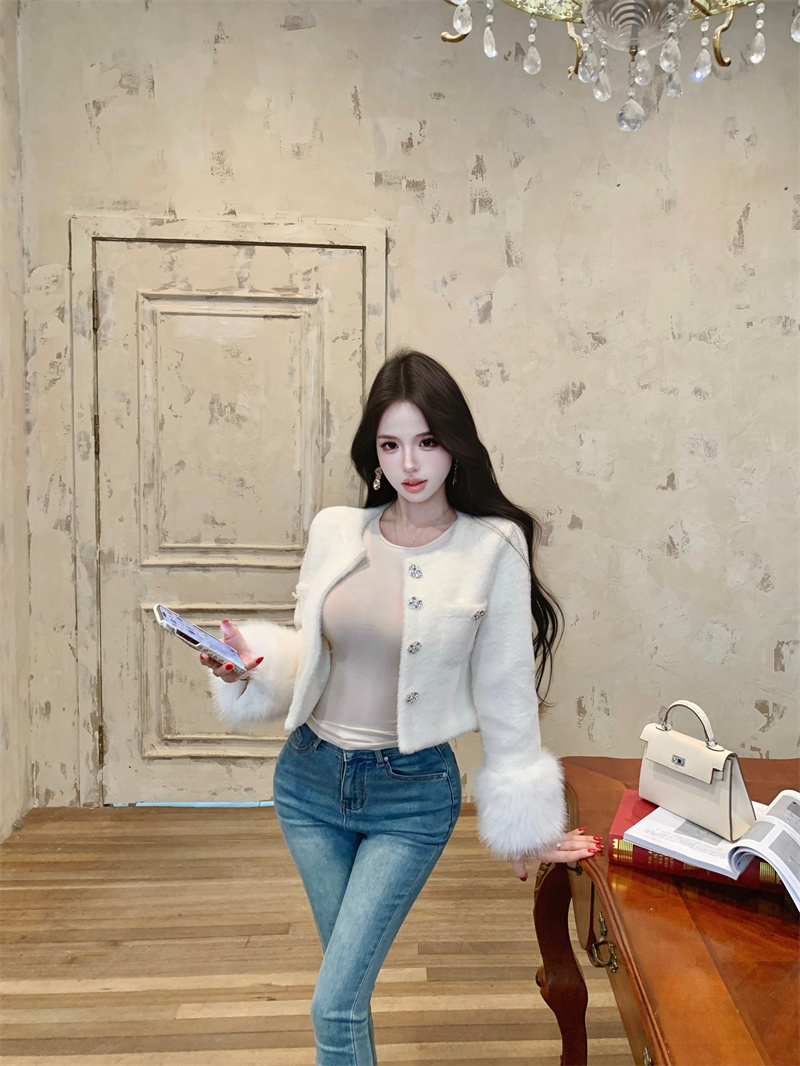 French Style Faux Mink Fur Short Cardigan Jacket for Women - Image 3