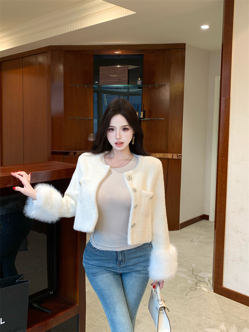 French Style Faux Mink Fur Short Cardigan Jacket for Women - Image 4
