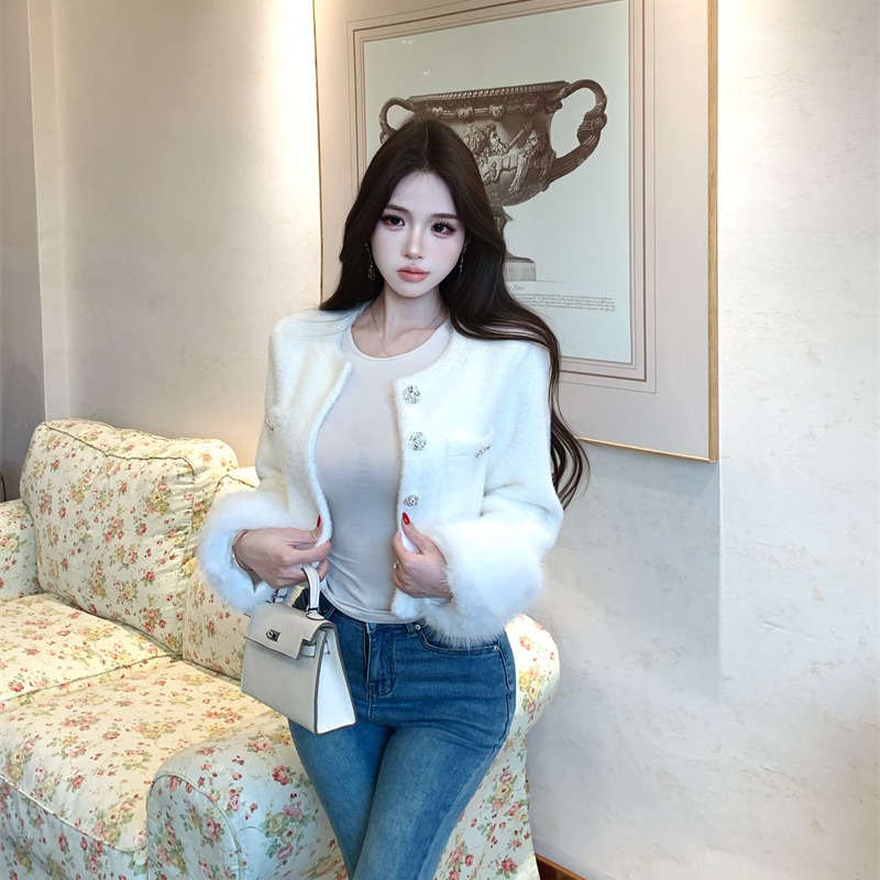 French Style Faux Mink Fur Short Cardigan Jacket for Women - Image 5