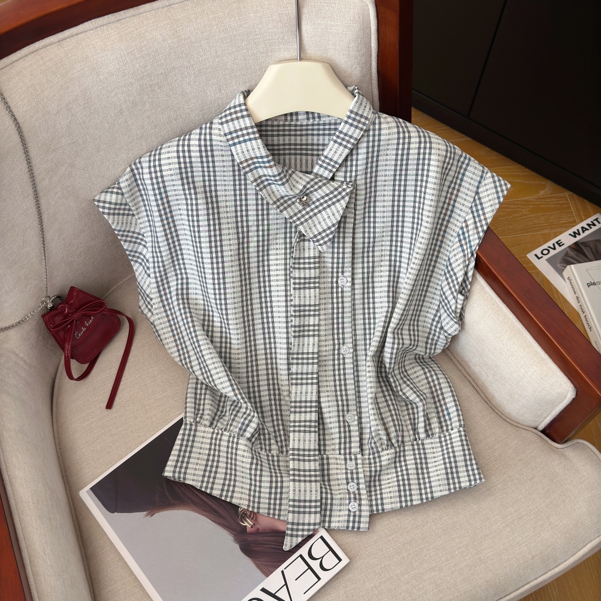 Korean Style Slimming Striped Shirt Women Summer New Irregular Ribbon Loose Niche Outer Top