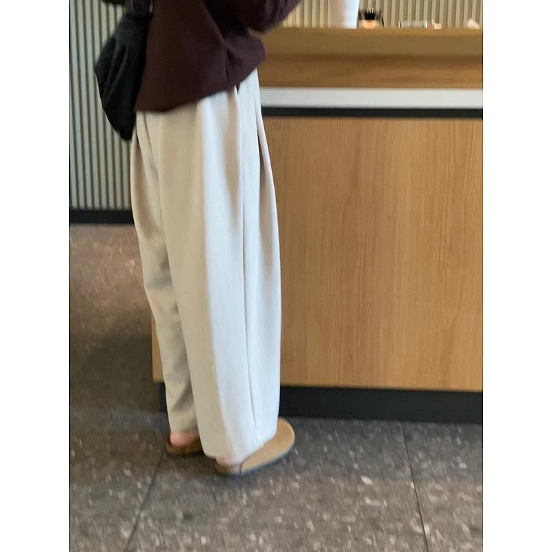Off-White Glutinous Rice Pants Women Spring Autumn 2024 Lazy Loose Soft Yamamoto Pants Petite Wide-Leg Trousers - Image 4