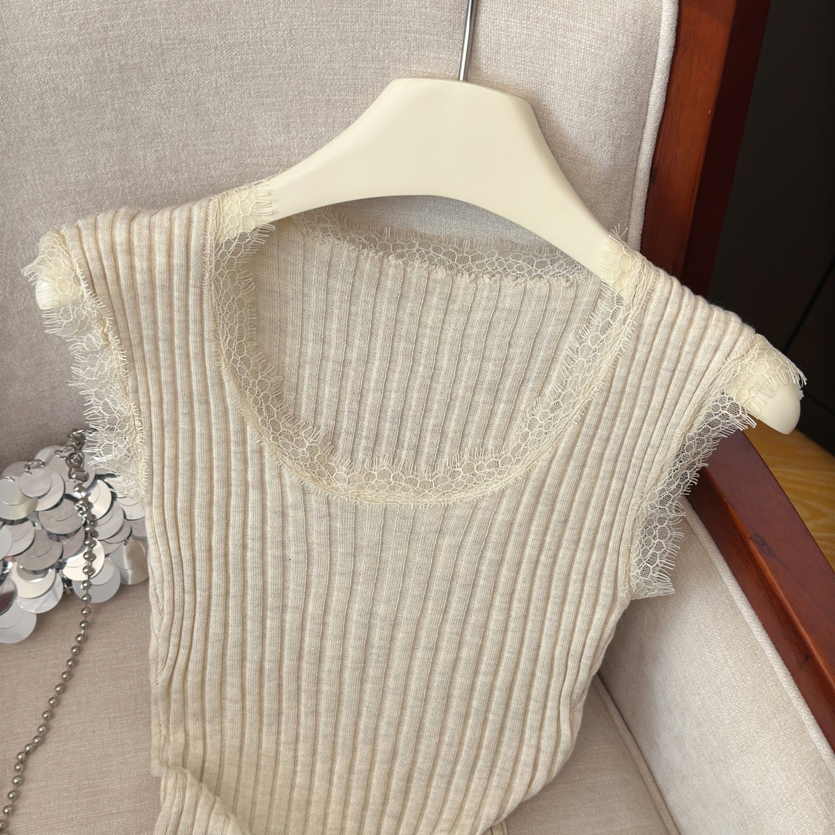 Sexy Lace Knit Tank Top Women Summer Slimming Waist Cinched Comfortable Outerwear - Image 2