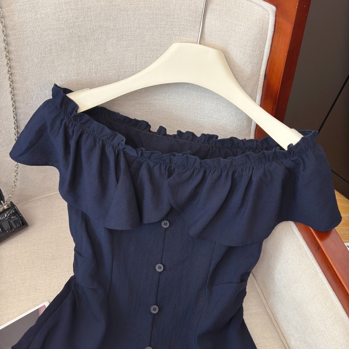 Sexy One-Shoulder Ruffle Slimming Top Women Summer New Pleated Waist Shirt - Image 2