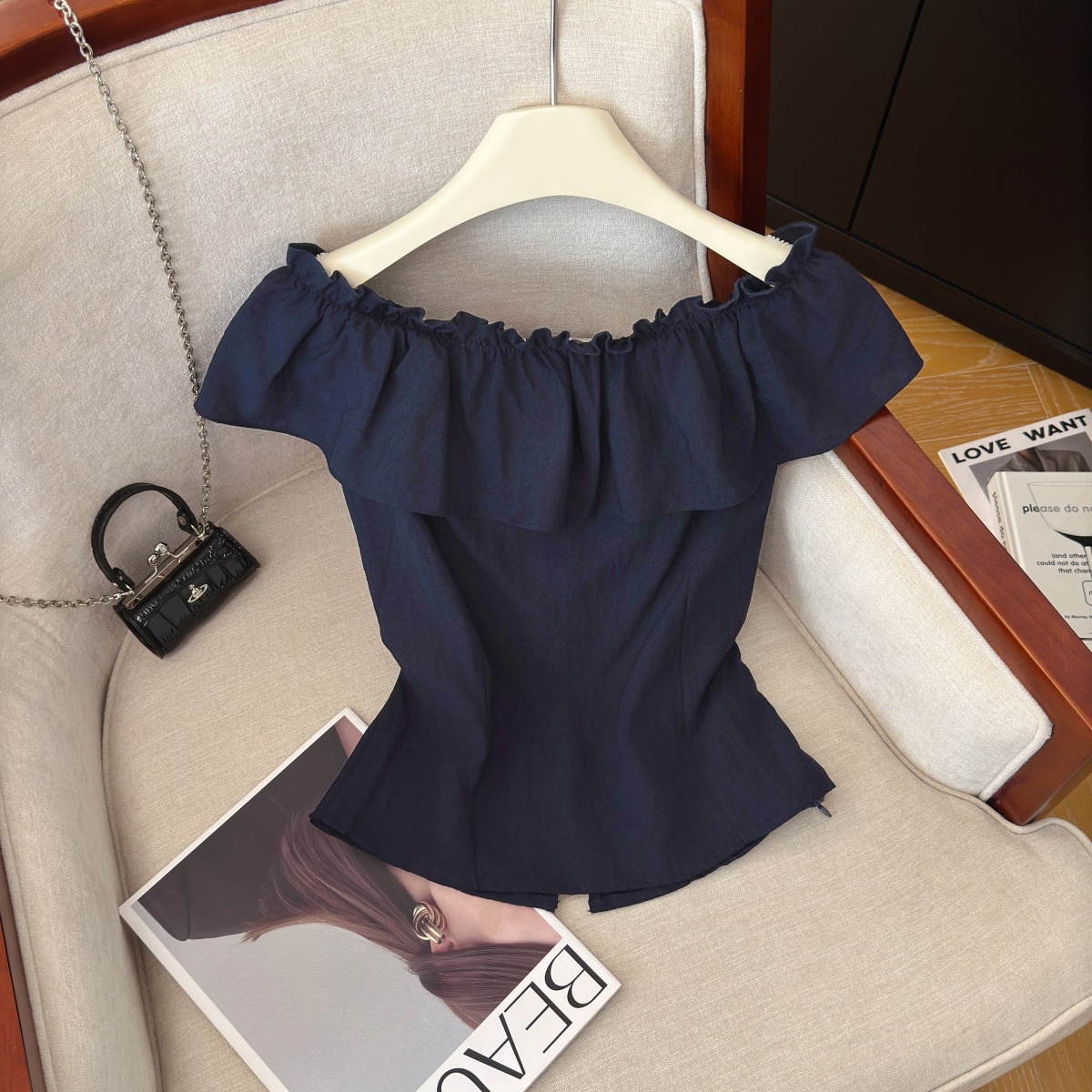 Sexy One-Shoulder Ruffle Slimming Top Women Summer New Pleated Waist Shirt - Image 5