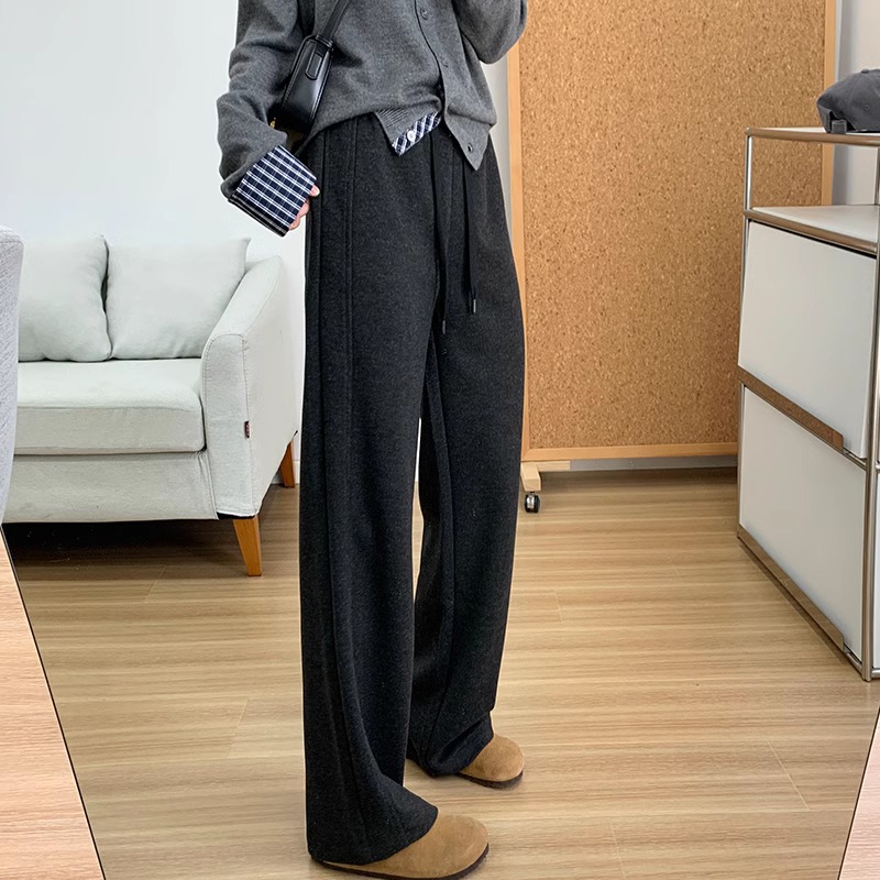 Slimming High-Waist Wide-Leg Wool-Blend Pants for Women