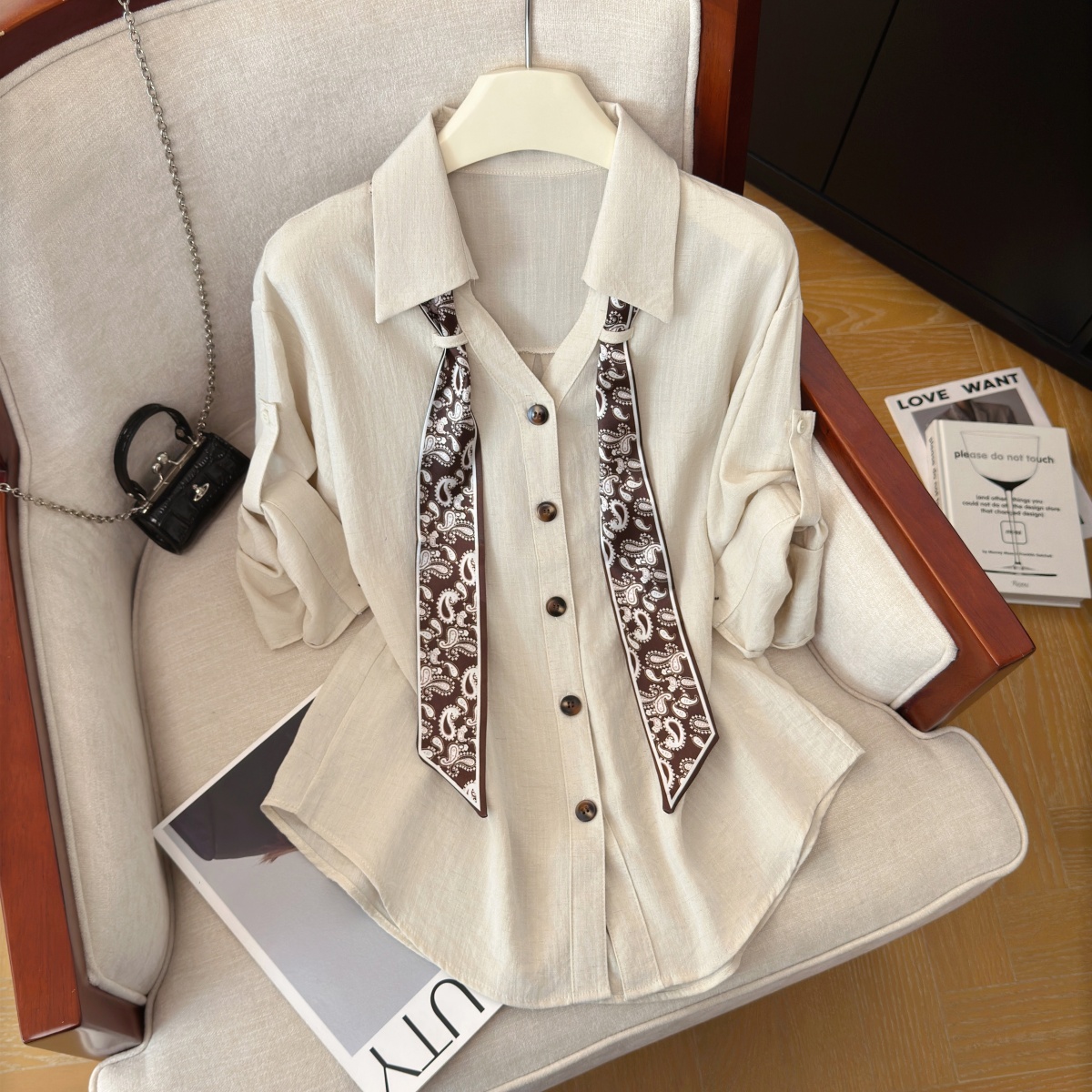 Women's Korean Style Simple Commute Shirt Summer New Design Ribbon Slimming Age Reducing Top