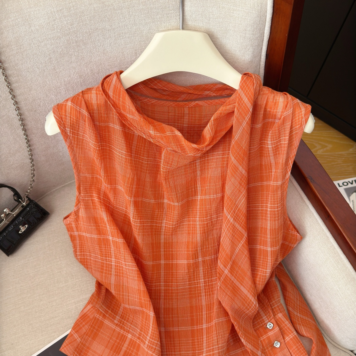 Women's Plaid Sleeveless Shirt with Ribbon Detail Summer 2026 - Image 2