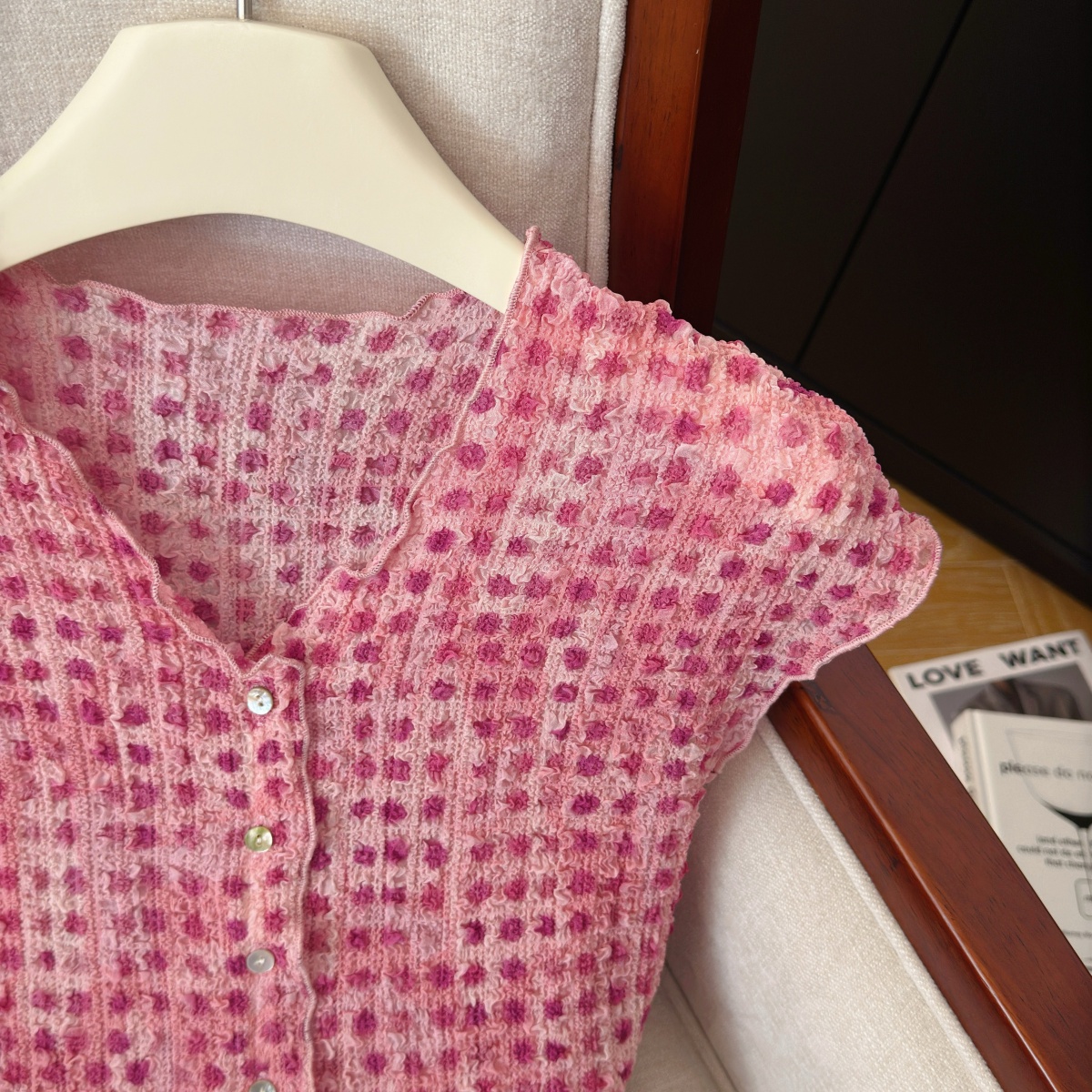 Women's Plaid Slimming Shirt Summer Short Sleeve Puff Sleeve Open Front Cardigan - Image 3