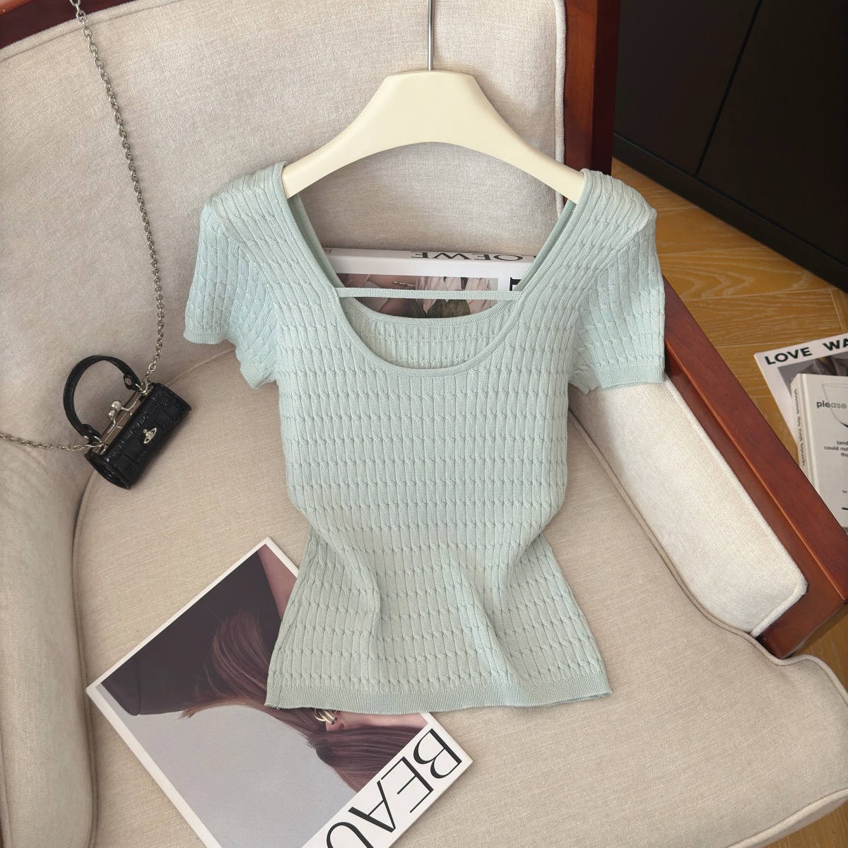 Women's Reversible Knit Top Summer Short Sleeve Vertical Striped Slimming Soft