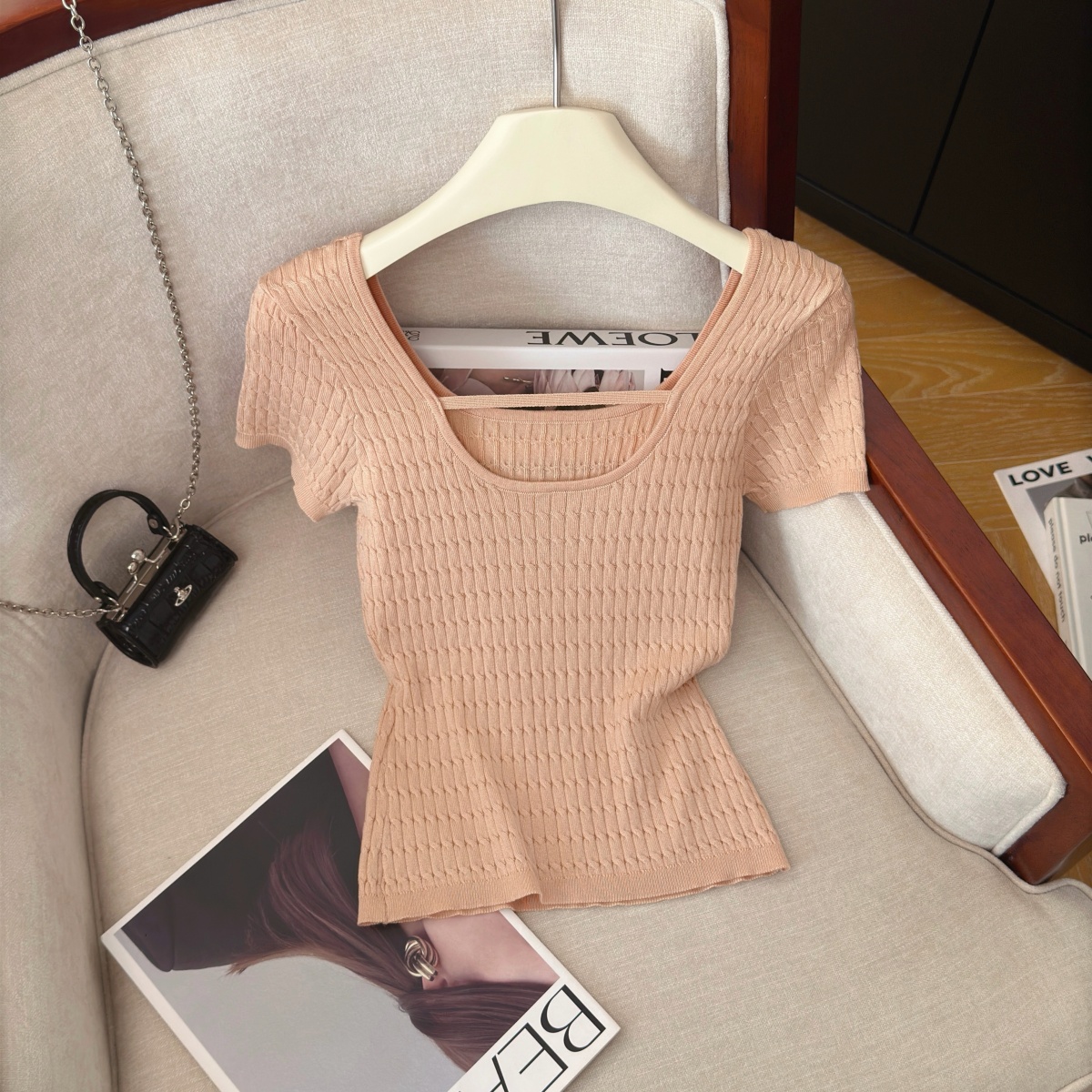 Women's Reversible Knit Top Summer Short Sleeve Vertical Striped Slimming Soft - Image 4