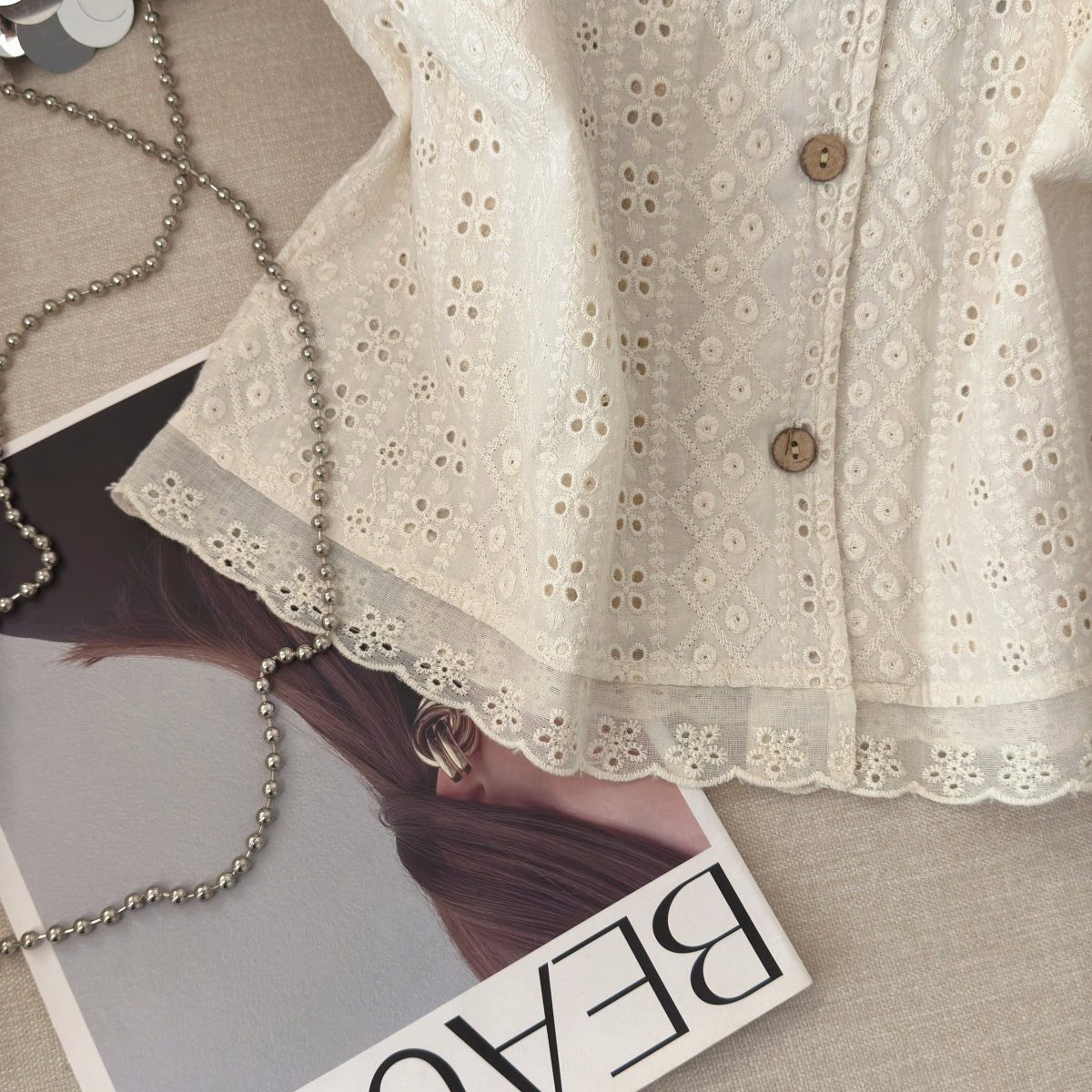 Women's Sleeveless Lace Spliced Jacquard Shirt Summer Loose Fit Top - Image 4