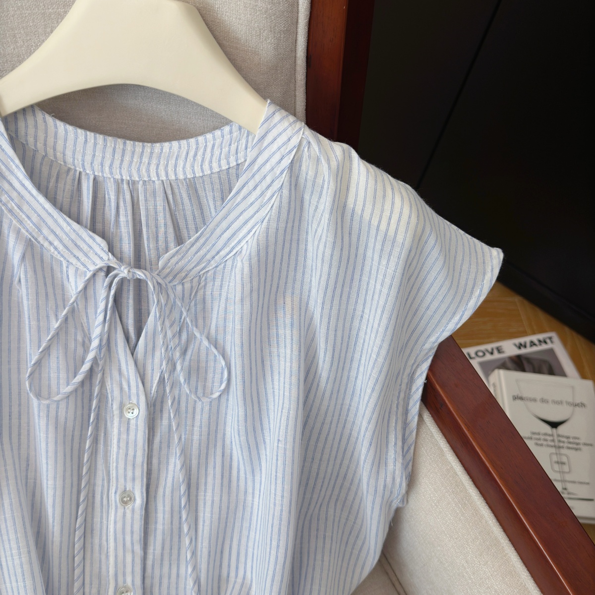Women's Striped V-Neck Tie Shirt Summer Loose Cardigan - Image 3