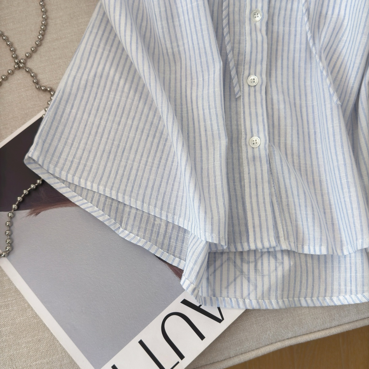 Women's Striped V-Neck Tie Shirt Summer Loose Cardigan - Image 4