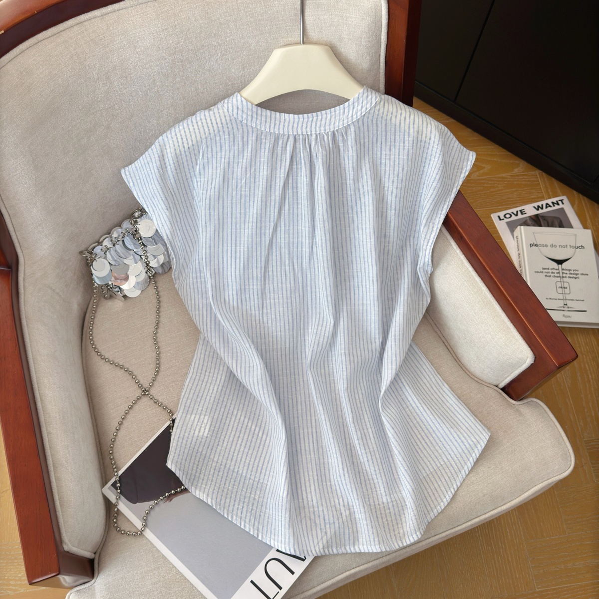 Women's Striped V-Neck Tie Shirt Summer Loose Cardigan - Image 5