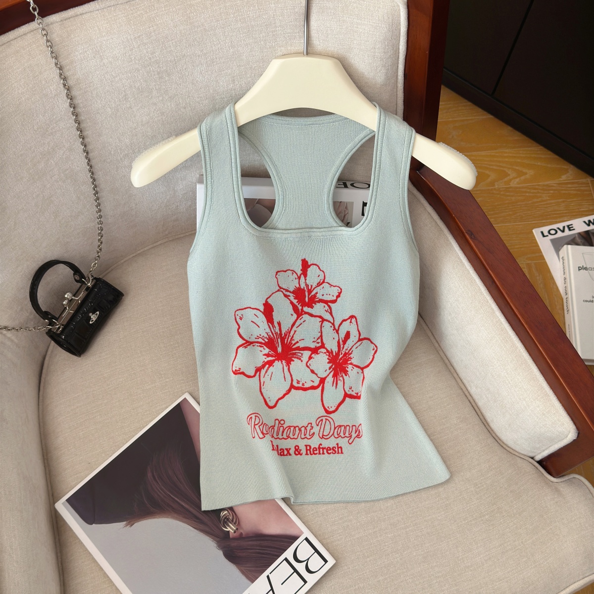 Women's Summer Floral Knit Tank Top Sweet Cool Girl Style